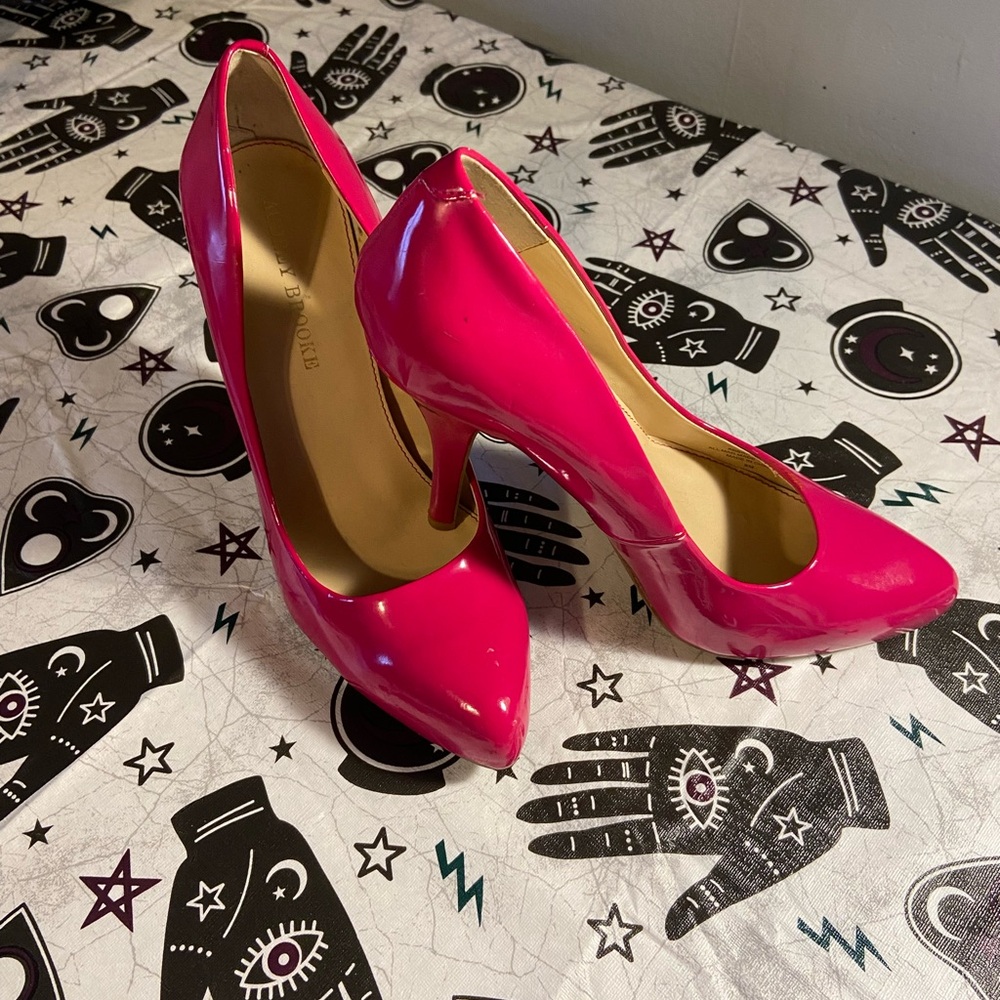Audrey Brooke Patent Leather Barbie Pink Pumps